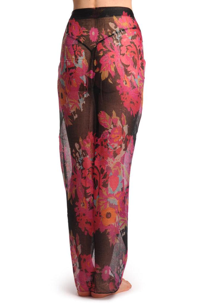 Liss Kiss Pink & Orange Vintage Flowers On Black Unisex Scarf & Beach Sarong - Scarf