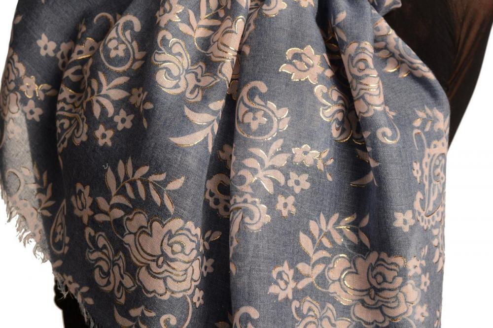 Liss Kiss Pink Paisley With Gold Trim On Blue Scarf - Scarf