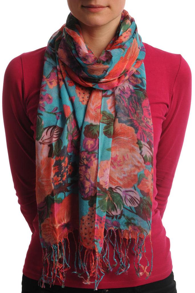 liss kiss Pink & Purple Summer Garden Flowers On Blue - Scarf