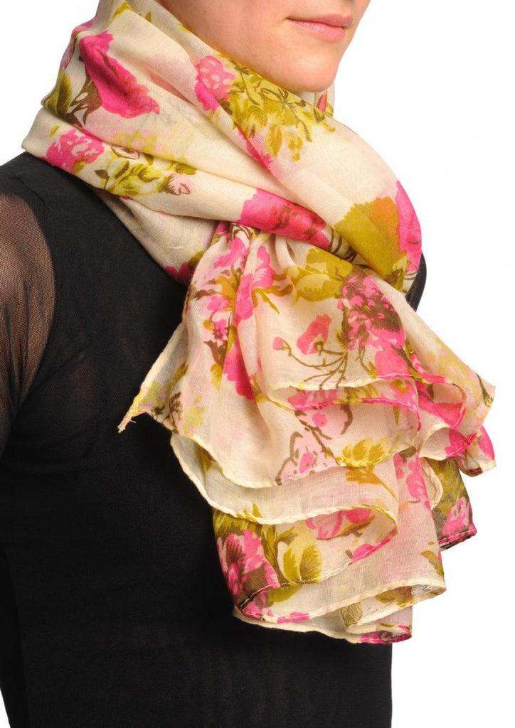 Liss Kiss Pink Roses On Beige Unisex Scarf & Beach Sarong - Scarf
