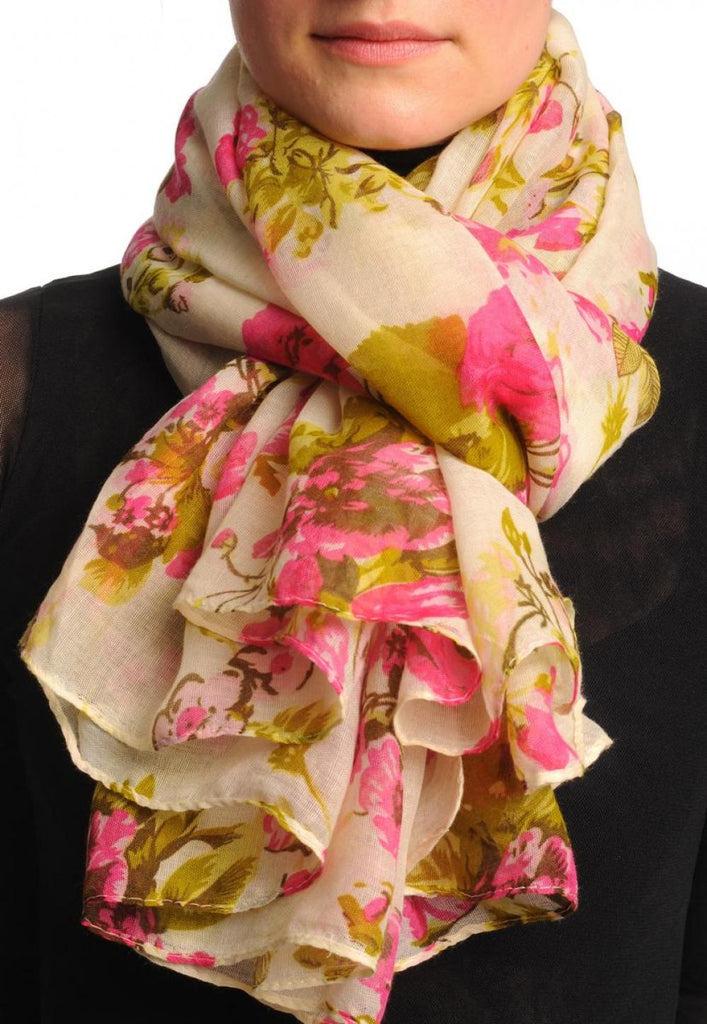liss kiss Pink Roses On Beige Unisex Scarf & Beach Sarong - Scarf