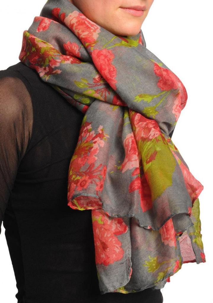 Liss Kiss Pink Roses On Grey Unisex Scarf & Beach Sarong - Scarf