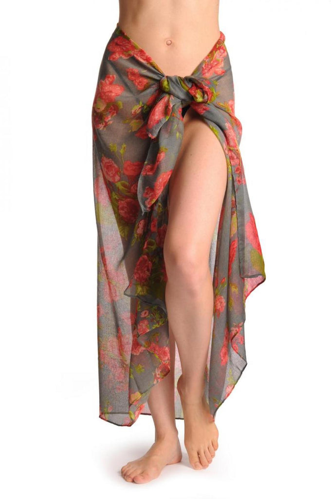 Liss Kiss Pink Roses On Grey Unisex Scarf & Beach Sarong - Scarf