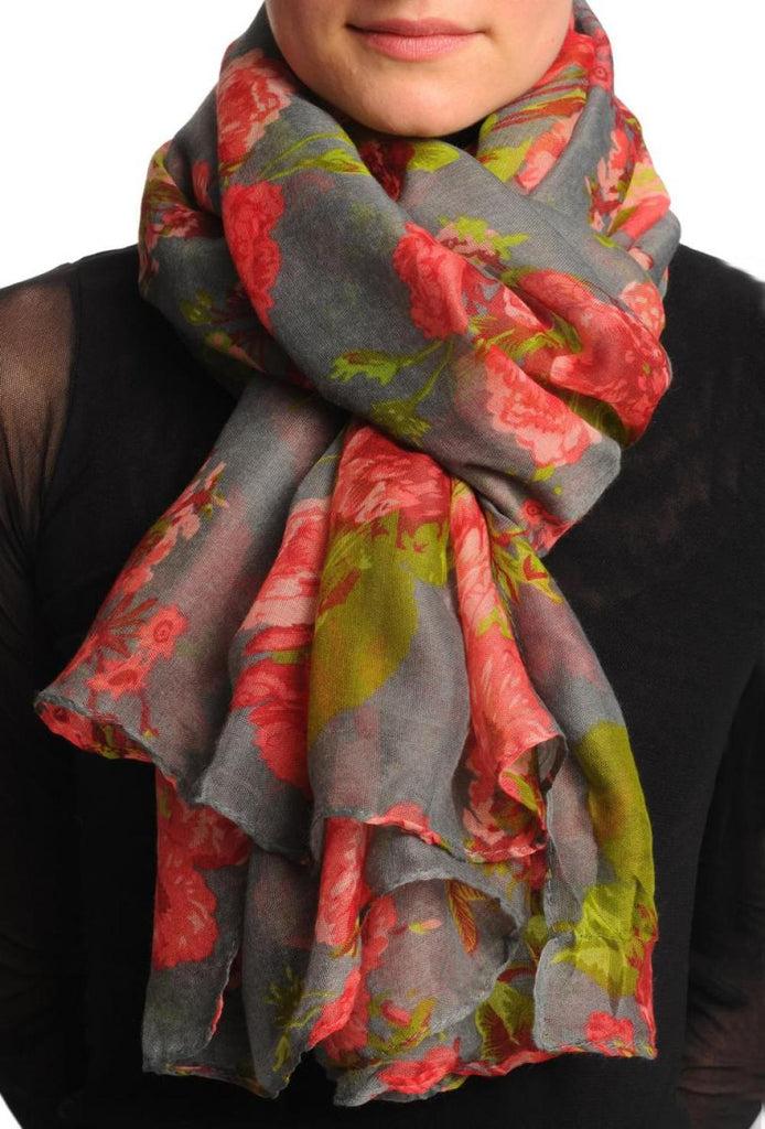 liss kiss Pink Roses On Grey Unisex Scarf & Beach Sarong - Scarf