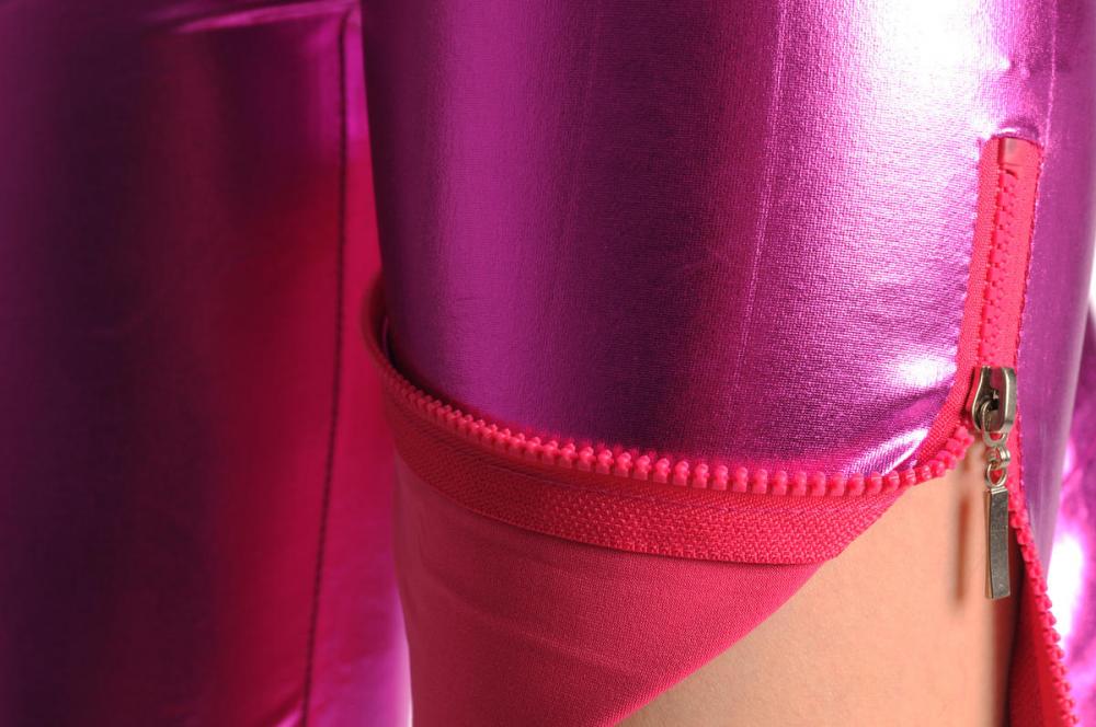 Liss Kiss Pink Shiny Faux Leather Wet Look With Side Zip - Leggings