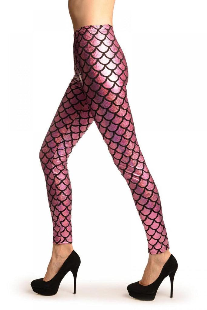 Liss Kiss Pink Shiny Gloss Mermaid Scales Leggings - Leggings