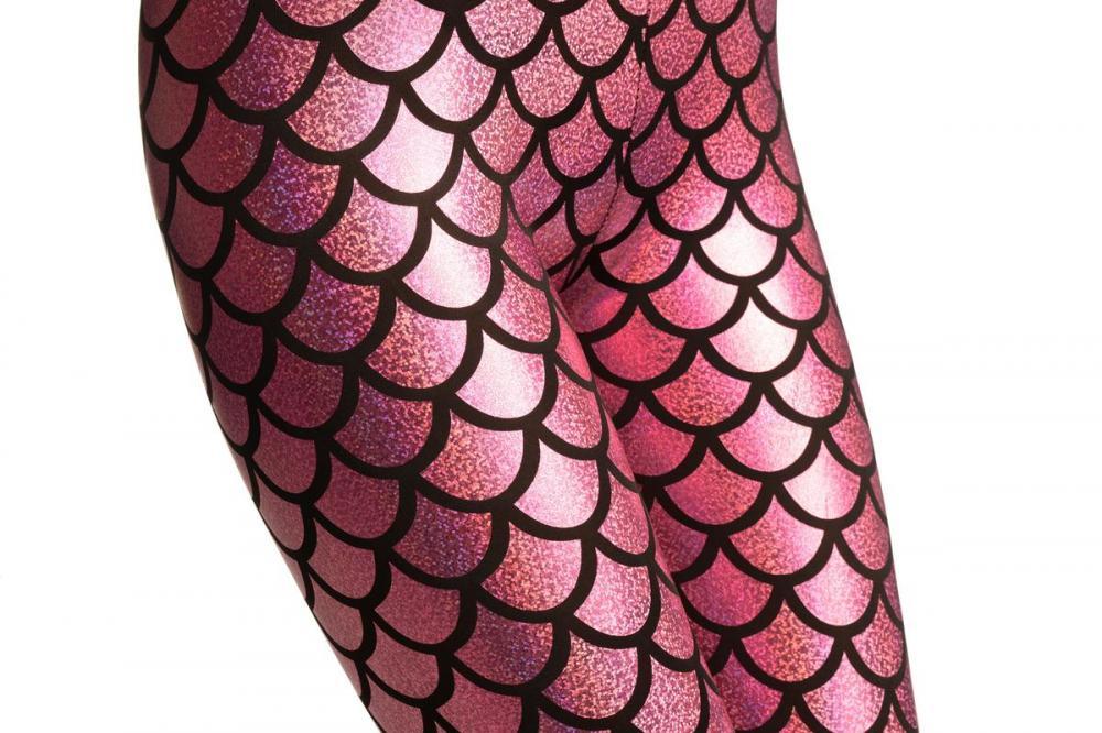 Liss Kiss Pink Shiny Gloss Mermaid Scales Leggings - Leggings