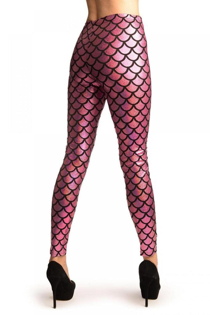Liss Kiss Pink Shiny Gloss Mermaid Scales Leggings - Leggings