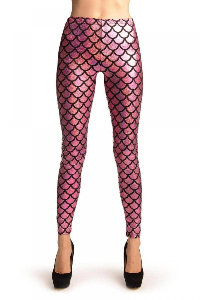 Liss Kiss Pink Shiny Gloss Mermaid Scales Leggings - Leggings