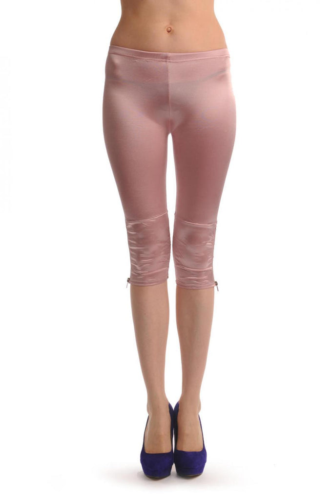 Liss Kiss Pink Silky Soft Satin With Side Zip - Cropped Leggings