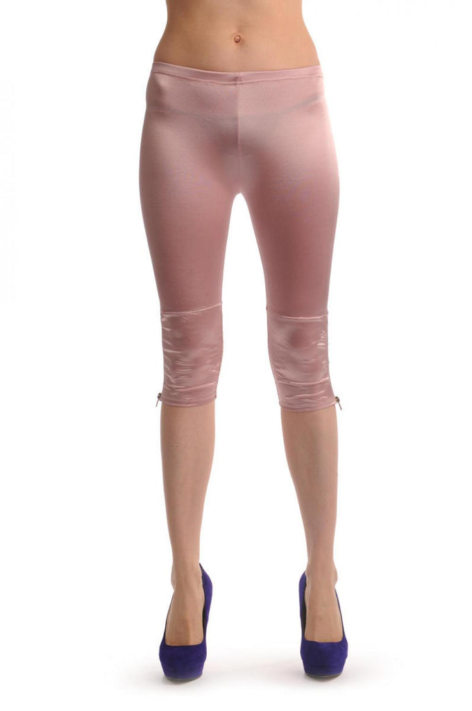 Liss Kiss Pink Silky Soft Satin With Side Zip - Cropped Leggings