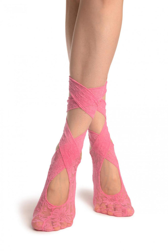 Liss Kiss Pink Stretch Lace Ballet Pointe Footies - Footsies Socks