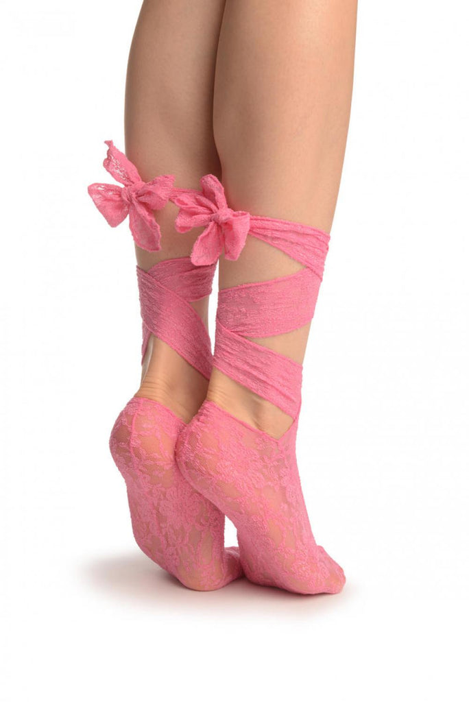 Liss Kiss Pink Stretch Lace Ballet Pointe Footies - Footsies Socks