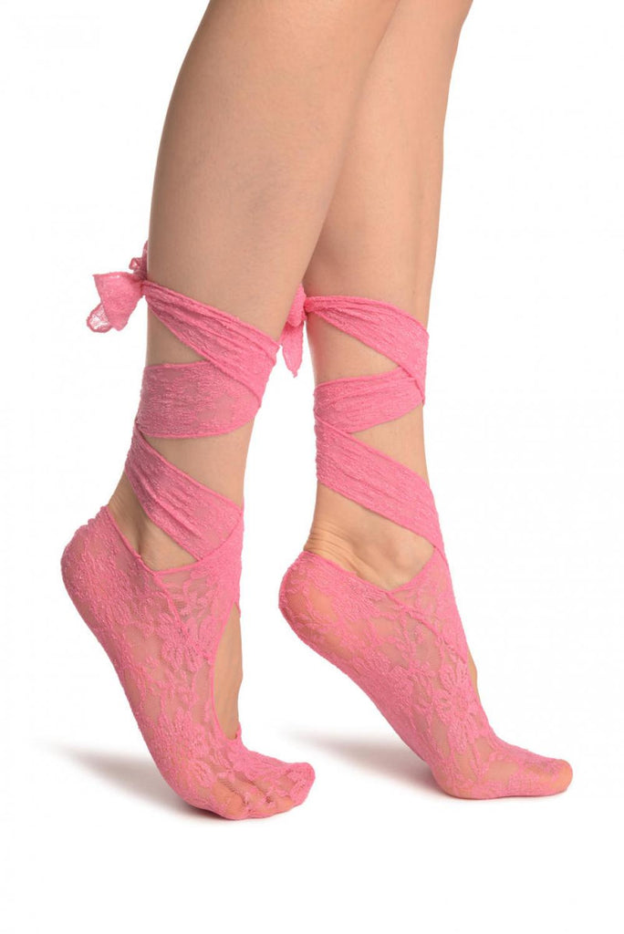 liss kiss Pink Stretch Lace Ballet Pointe Footies - Footsies Socks
