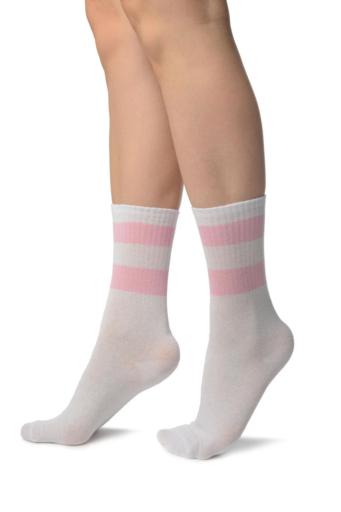 Liss Kiss Pink Stripes On White (Referee) Ankle High Socks - Socks