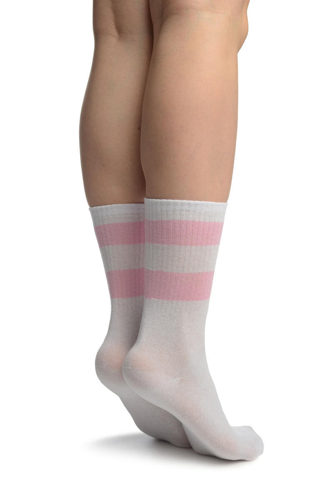 Liss Kiss Pink Stripes On White (Referee) Ankle High Socks - Socks