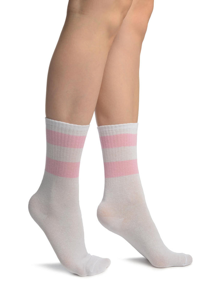 liss kiss Pink Stripes On White (Referee) Ankle High Socks - Socks