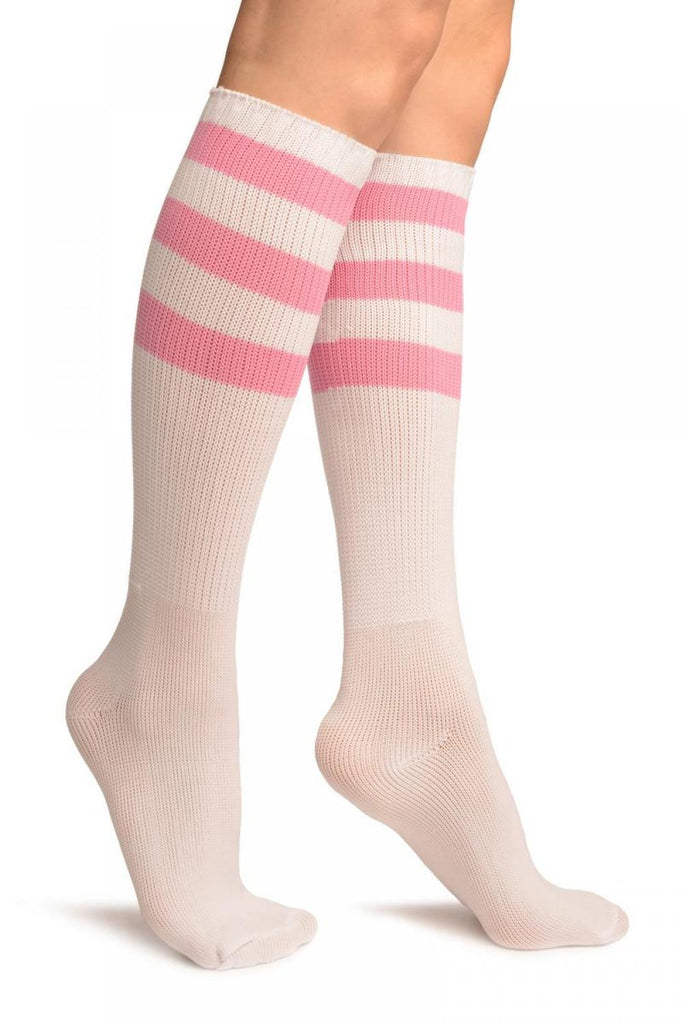liss kiss Pink Stripes On White (Referee) Socks Knee High - Socks