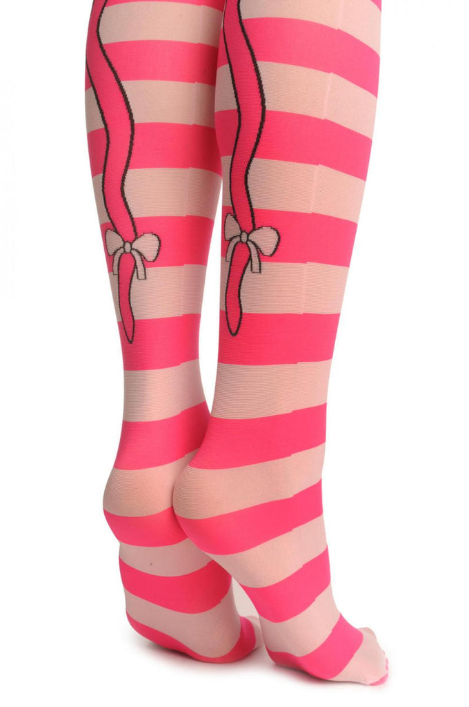 Liss Kiss Pink & White Stripes With Over The Knee Cute Cat - Tights