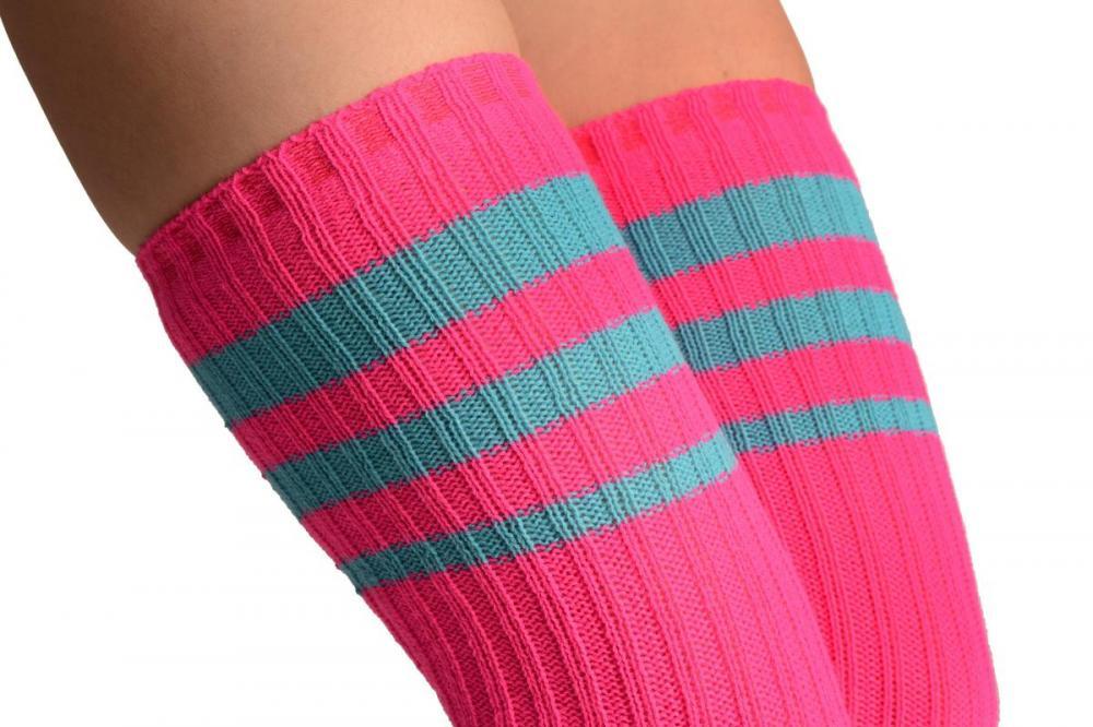Liss Kiss Pink With Blue Referee Stripes Stirrup Dance/Ballet Leg Warmers - Leg Warmers