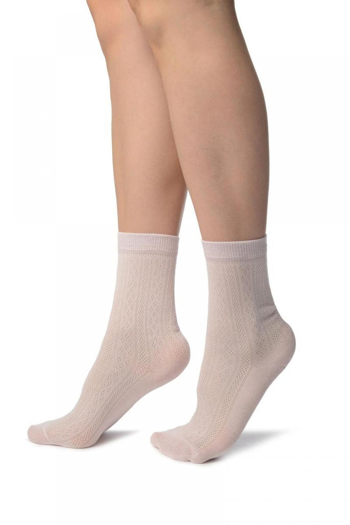 Liss Kiss Pink With Crocheted Stripes Ankle High Socks - Socks