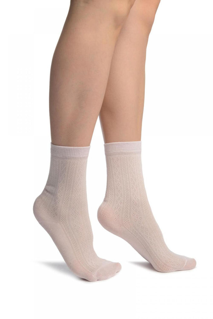 liss kiss Pink With Crocheted Stripes Ankle High Socks - Socks