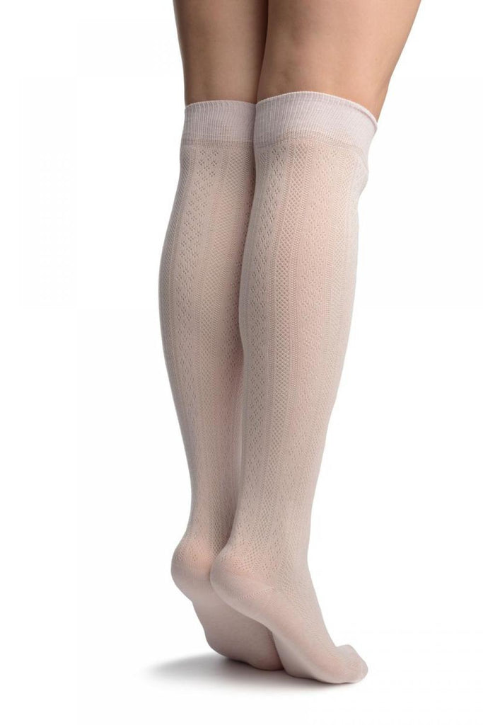 Liss Kiss Pink With Crocheted Stripes Knee High Socks - Socks