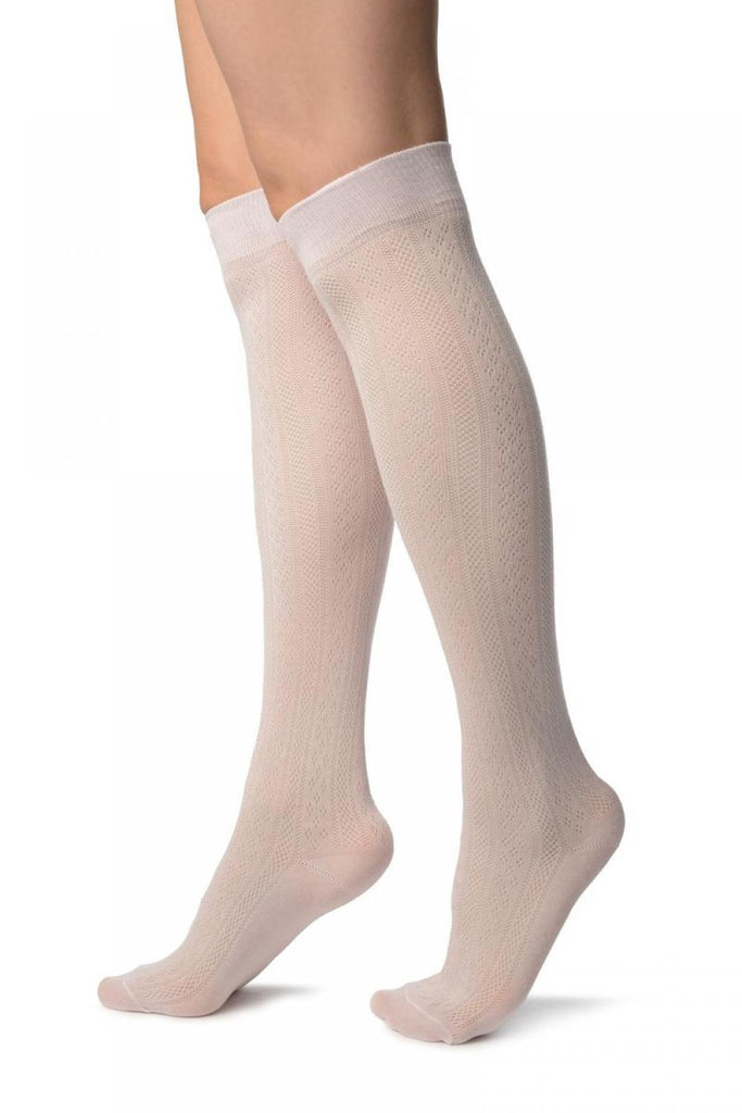 Liss Kiss Pink With Crocheted Stripes Knee High Socks - Socks