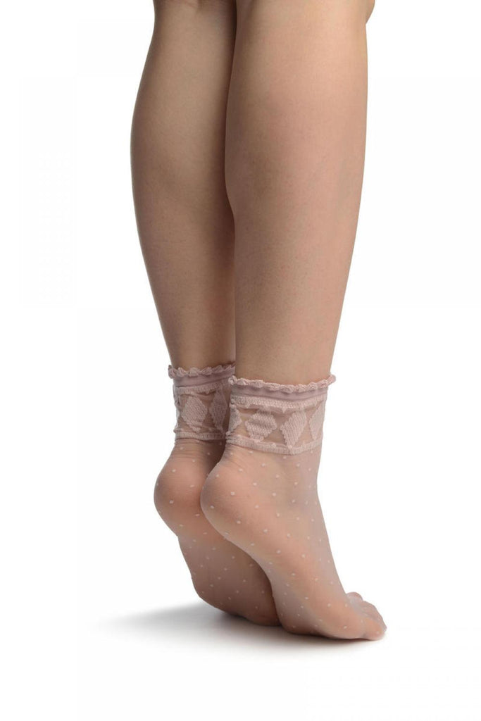 Liss Kiss Pink With Little Dots And Diamonds Silky Comfort Top Ankle High Socks - Socks