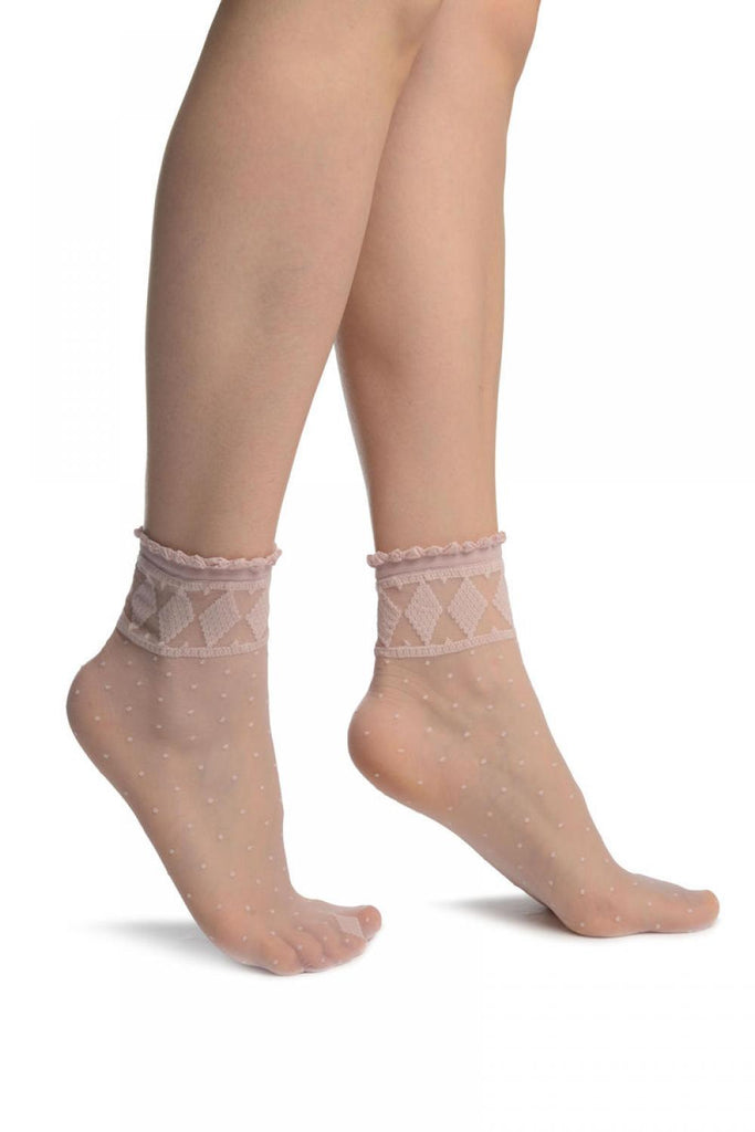 liss kiss Pink With Little Dots And Diamonds Silky Comfort Top Ankle High Socks - Socks