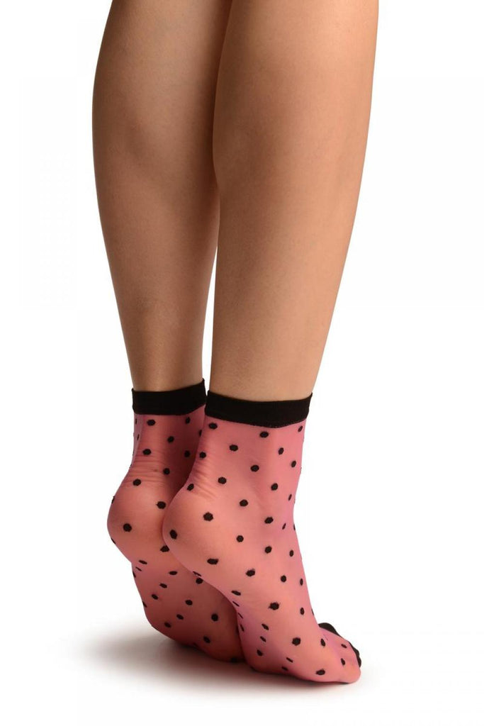 Liss Kiss Pink With Medium Black Polka Dots Ankle High Socks - Socks