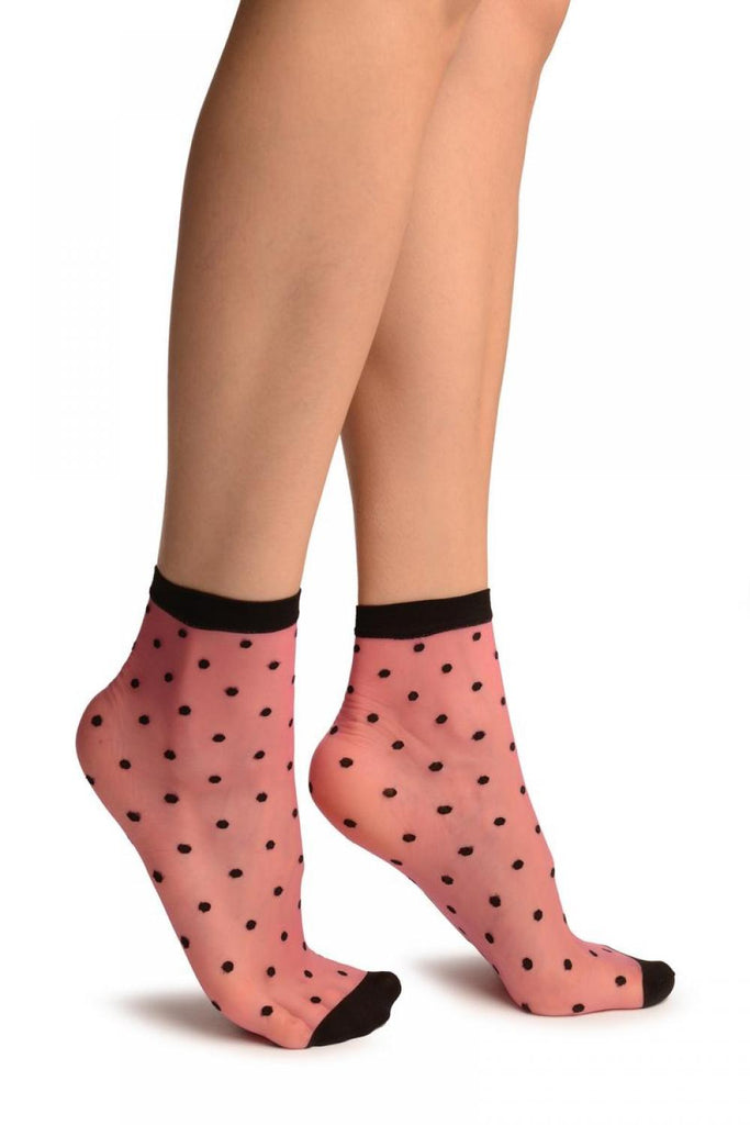 liss kiss Pink With Medium Black Polka Dots Ankle High Socks - Socks