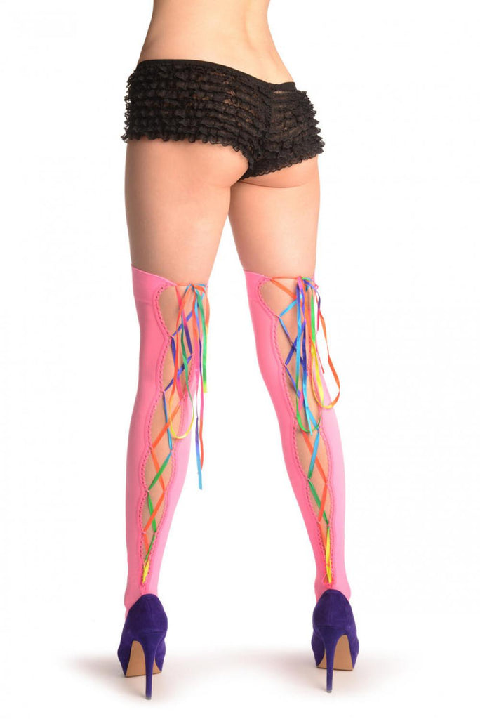 Liss Kiss Pink With Rainbow Ribbon Corset 40 Den - Hold Ups