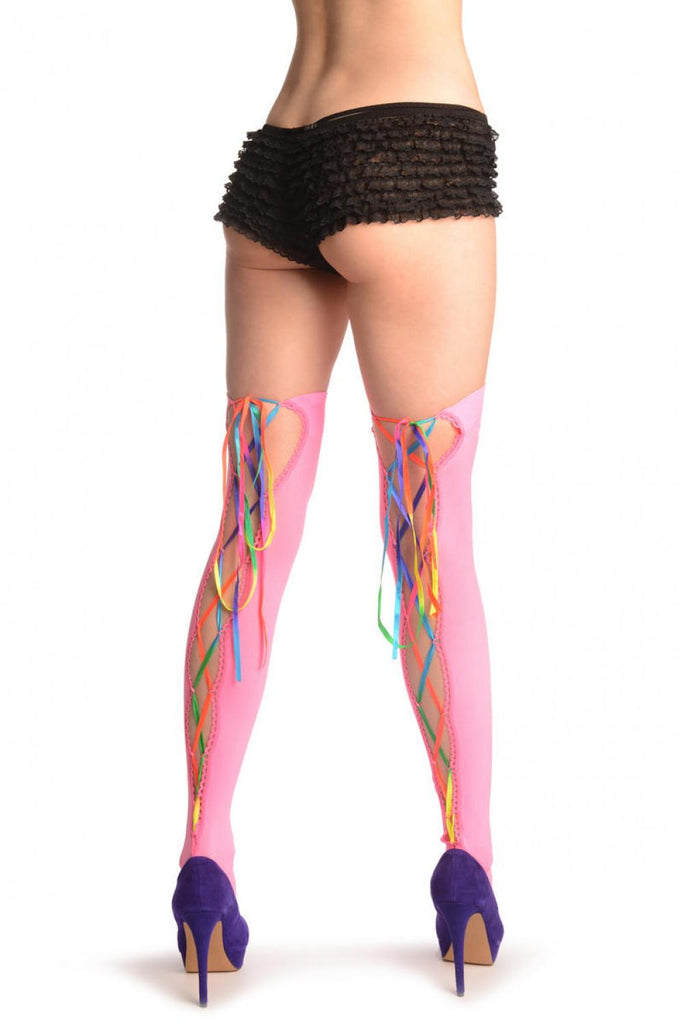 liss kiss Pink With Rainbow Ribbon Corset 40 Den - Hold Ups