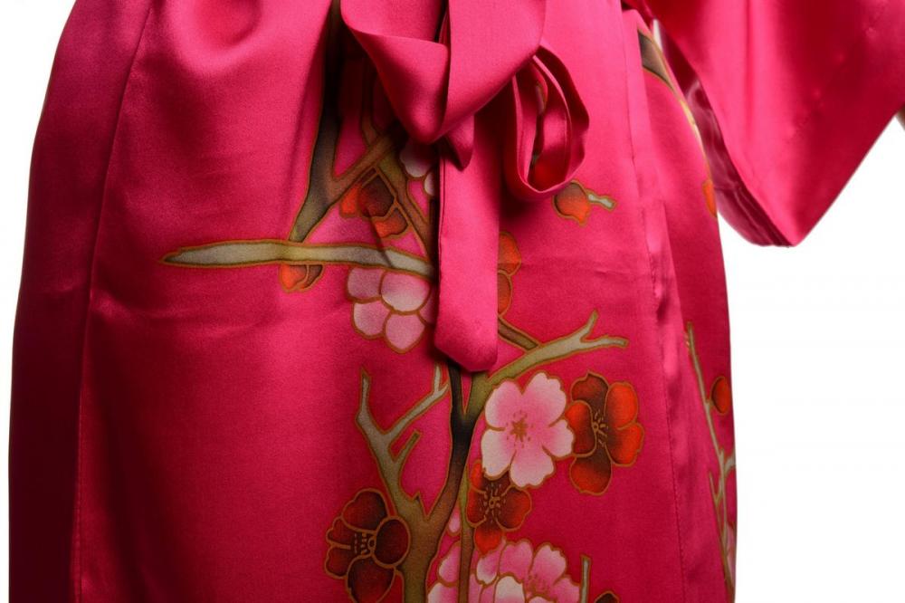 Liss Kiss Pink With Sakura Bloom Luxurious Silk Dressing Gown (Robe) - Dressing Gown