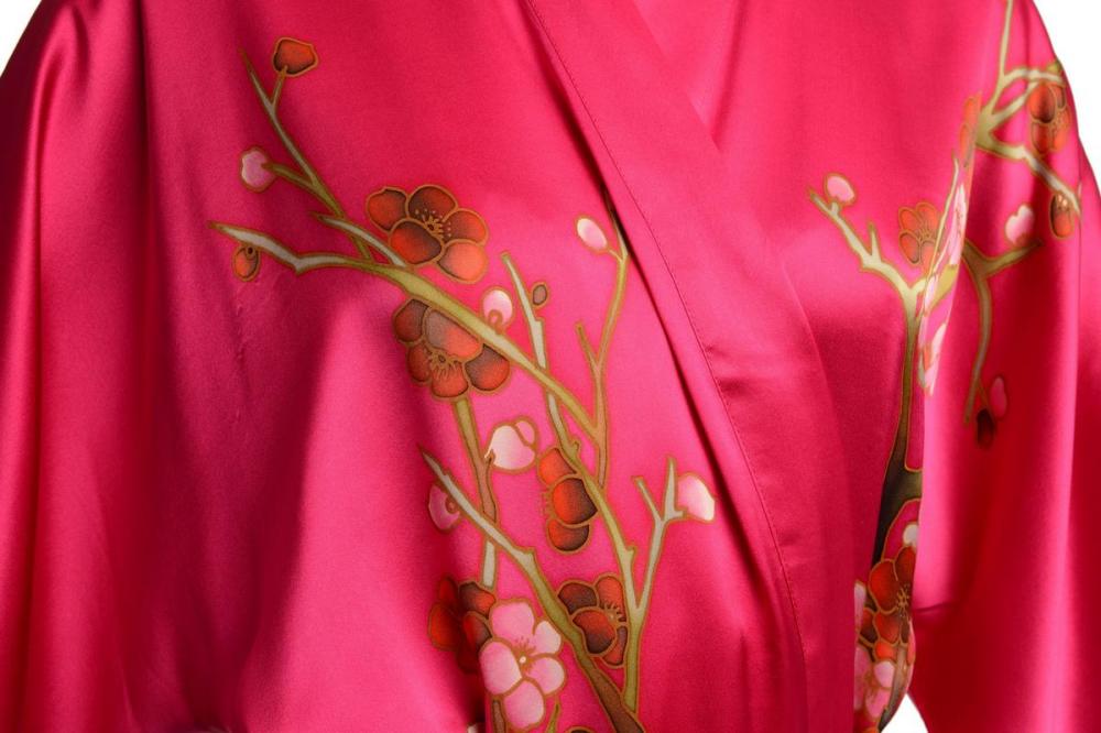Liss Kiss Pink With Sakura Bloom Luxurious Silk Dressing Gown (Robe) - Dressing Gown