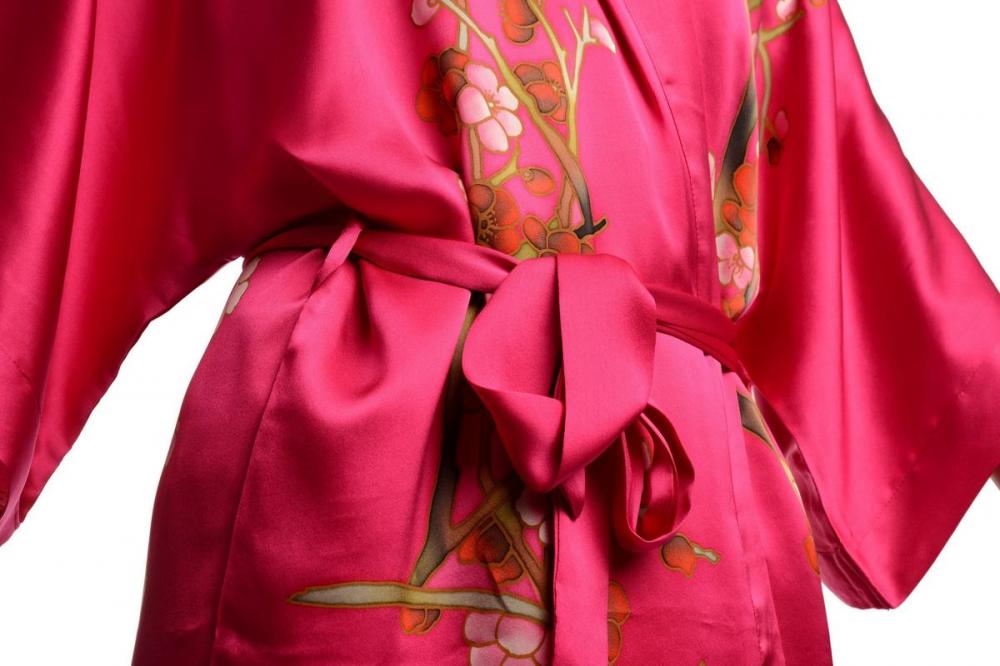 Liss Kiss Pink With Sakura Bloom Luxurious Silk Dressing Gown (Robe) - Dressing Gown