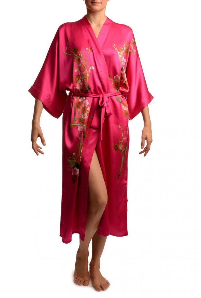 liss kiss Pink With Sakura Bloom Luxurious Silk Dressing Gown (Robe) - Dressing Gown