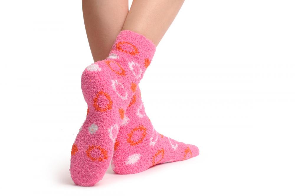 liss kiss Pink With White & Red Circles Luxury Soft Feather Touch Bed Lounge Socks - Socks
