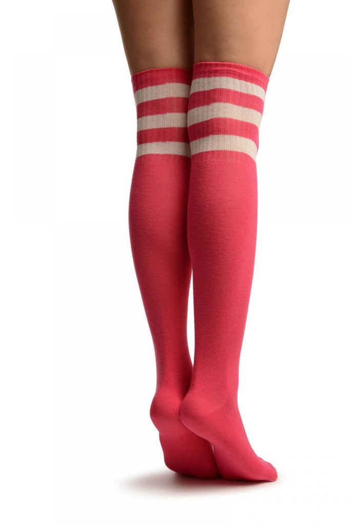 Liss Kiss Pink With White Stripes Referee Knee High Socks - Socks