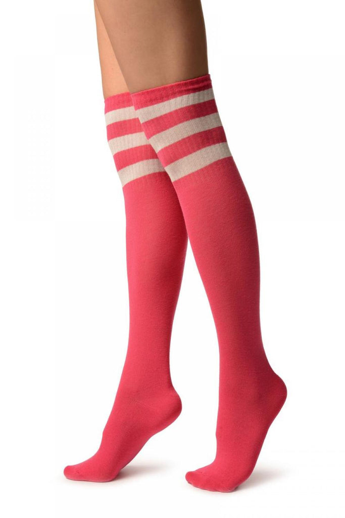 Liss Kiss Pink With White Stripes Referee Knee High Socks - Socks