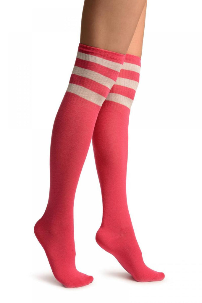 liss kiss Pink With White Stripes Referee Knee High Socks - Socks