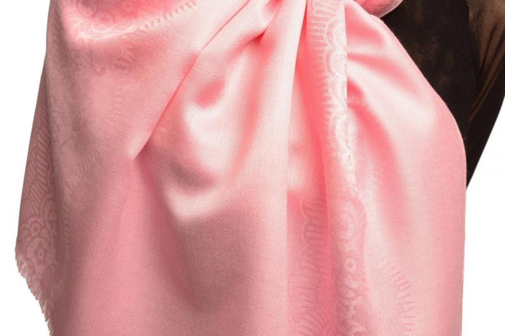 Liss Kiss Pink Woven Lace On Pink Pashmina Feel - Scarf