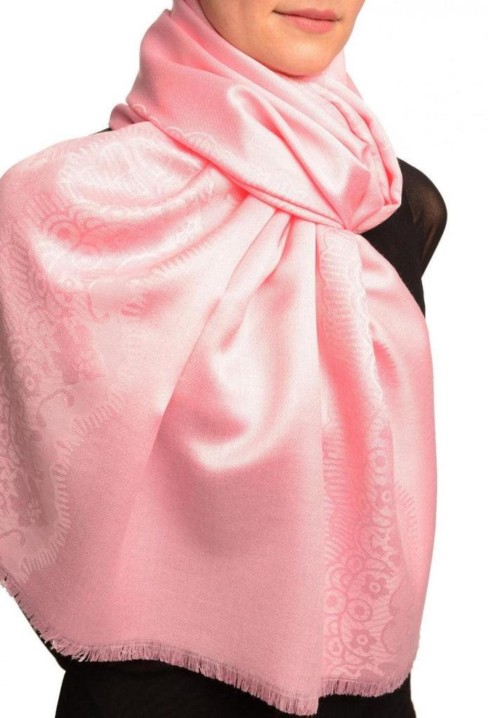 Liss Kiss Pink Woven Lace On Pink Pashmina Feel - Scarf