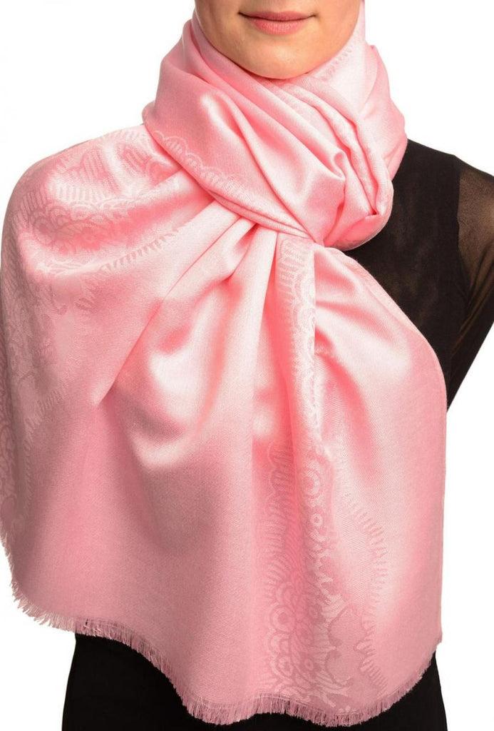 liss kiss Pink Woven Lace On Pink Pashmina Feel - Scarf
