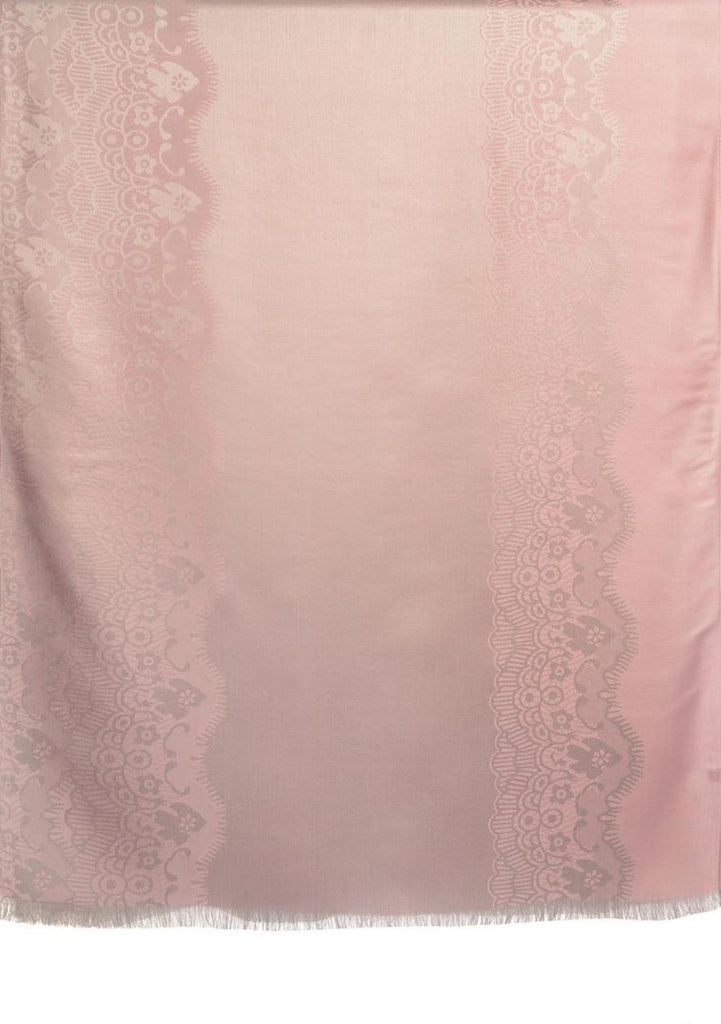 Liss Kiss Pink Woven Lace On Silver Grey Pashmina Feel - Scarf