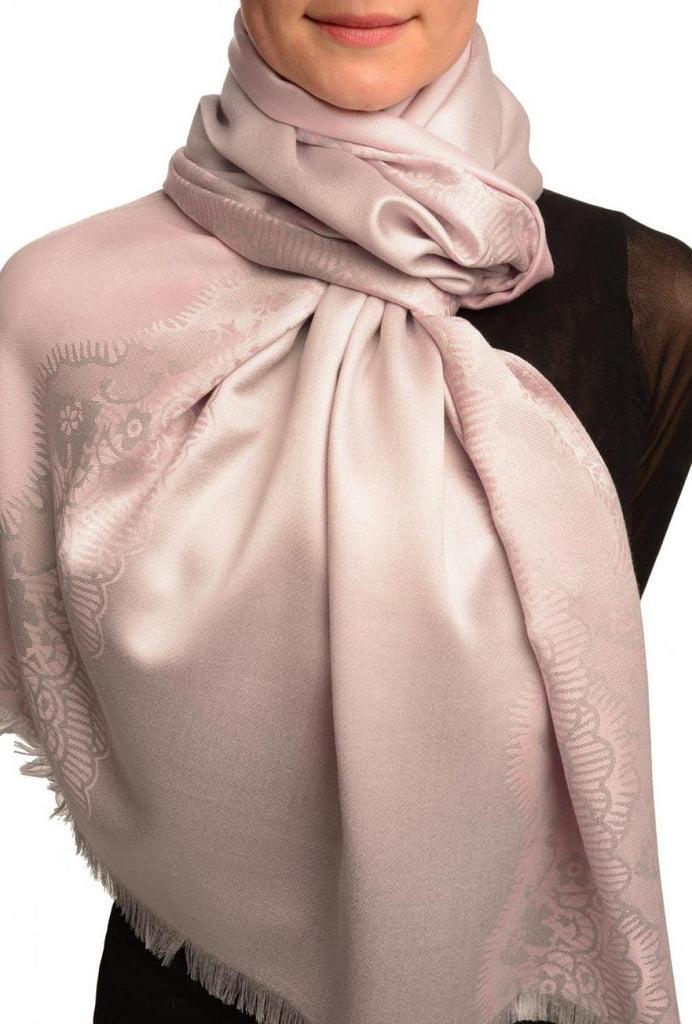 liss kiss Pink Woven Lace On Silver Grey Pashmina Feel - Scarf