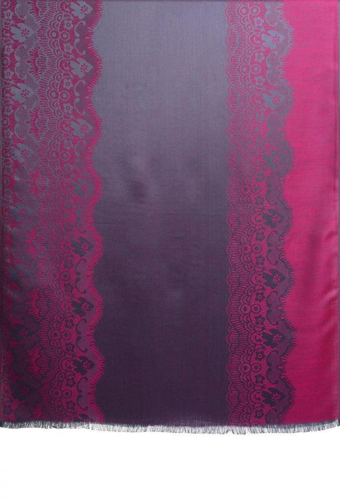 Liss Kiss Pink Woven Lace On Slate Grey Pashmina Feel - Scarf