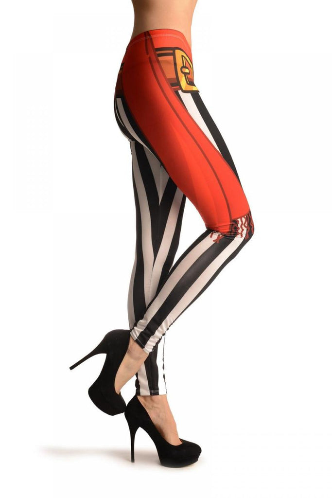 Liss Kiss Pirate Sword Print With Black & White Stripes - Leggings