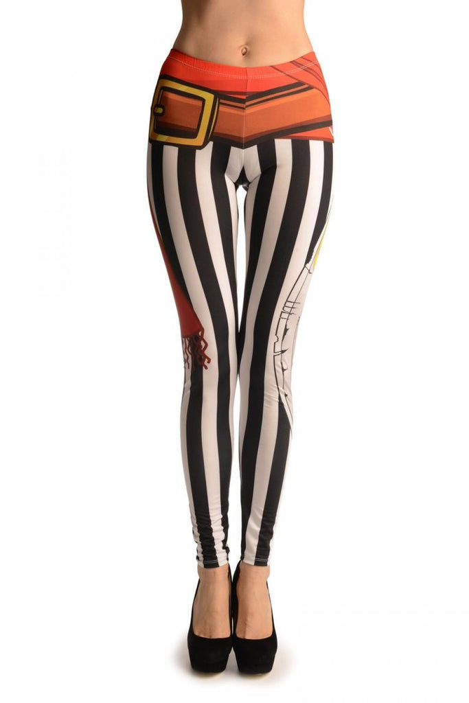Liss Kiss Pirate Sword Print With Black & White Stripes - Leggings
